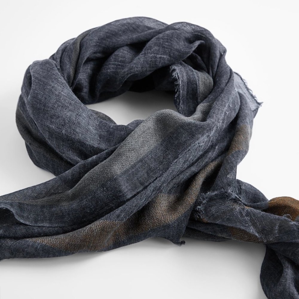ZARA Pre-owned Striped Scarves(Dark Gray,  Size:M)